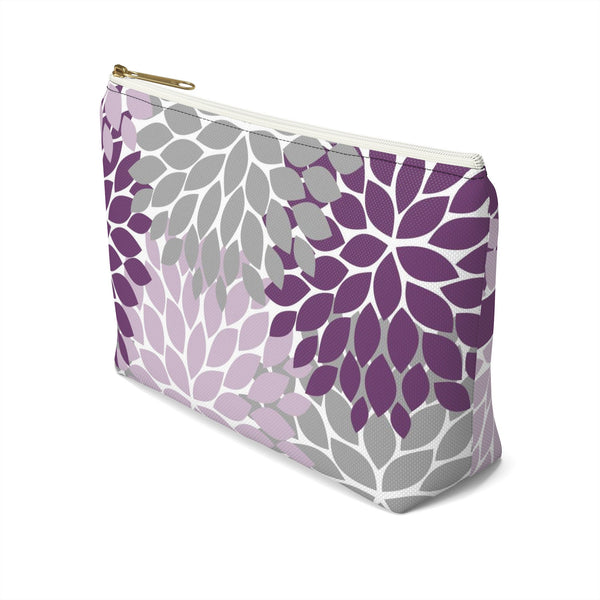 Personalized Makeup or Toiletry Bag - Purple & Gray Flower Burst -PH23