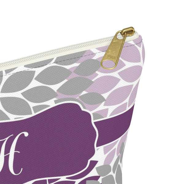Personalized Makeup or Toiletry Bag - Purple & Gray Flower Burst -PH23