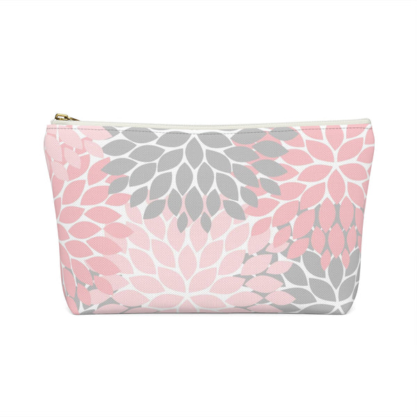 Personalized Makeup or Toiletry Bag - Pink & Gray Flower Burst -PH24