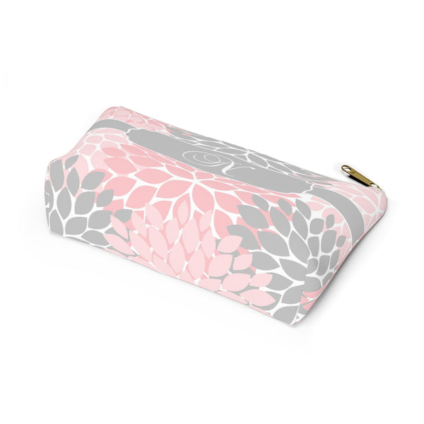 Personalized Makeup or Toiletry Bag - Pink & Gray Flower Burst -PH24