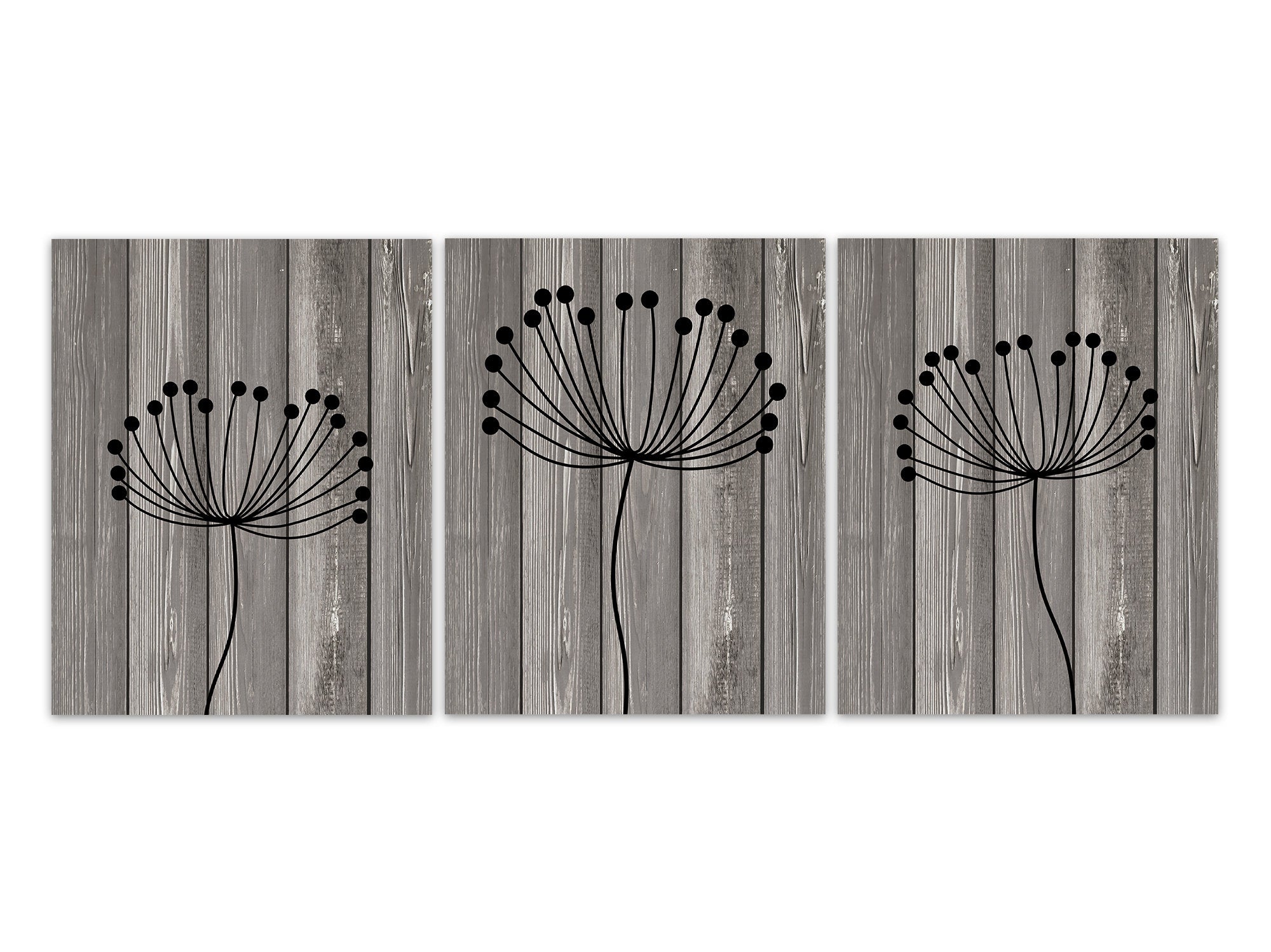 Black Dandelion Art, Rustic Home Decor CANVAS, Bathroom Wall Decor, Gray Wood Effect Dandelion Bedroom Decor, Nursery Wall Art - HOME530