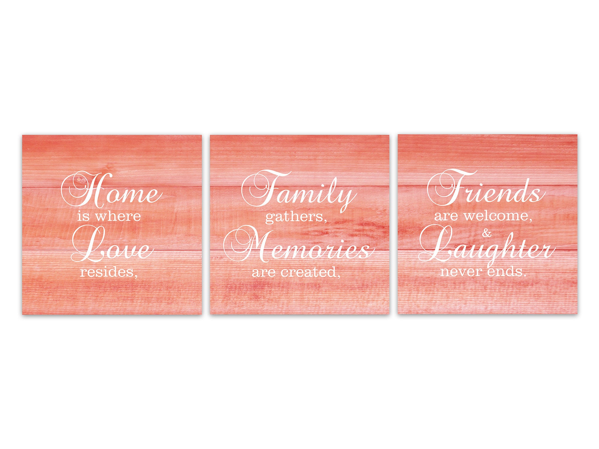 Coral Farmhouse Family Signs 3pc Square Wall Art "Home Is Where Love Resides" - HOME535