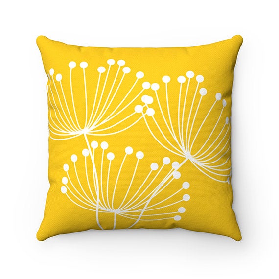 Yellow Pillow Covers, Dandelion Throw Pillow Cover, Accent Pillow, Modern Home Decor, Dandelion Nursery Pillow, Yellow Home Decor - PIL119