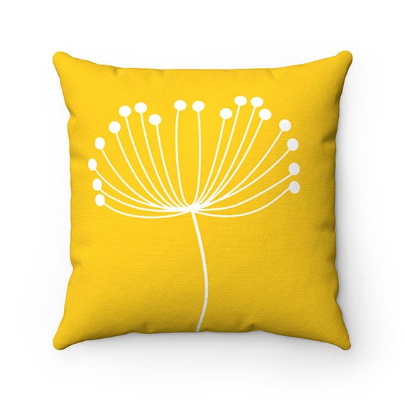 Yellow Pillow Covers, Dandelion Throw Pillow Cover, Accent Pillow, Modern Home Decor, Dandelion Nursery Pillow, Yellow Home Decor - PIL119