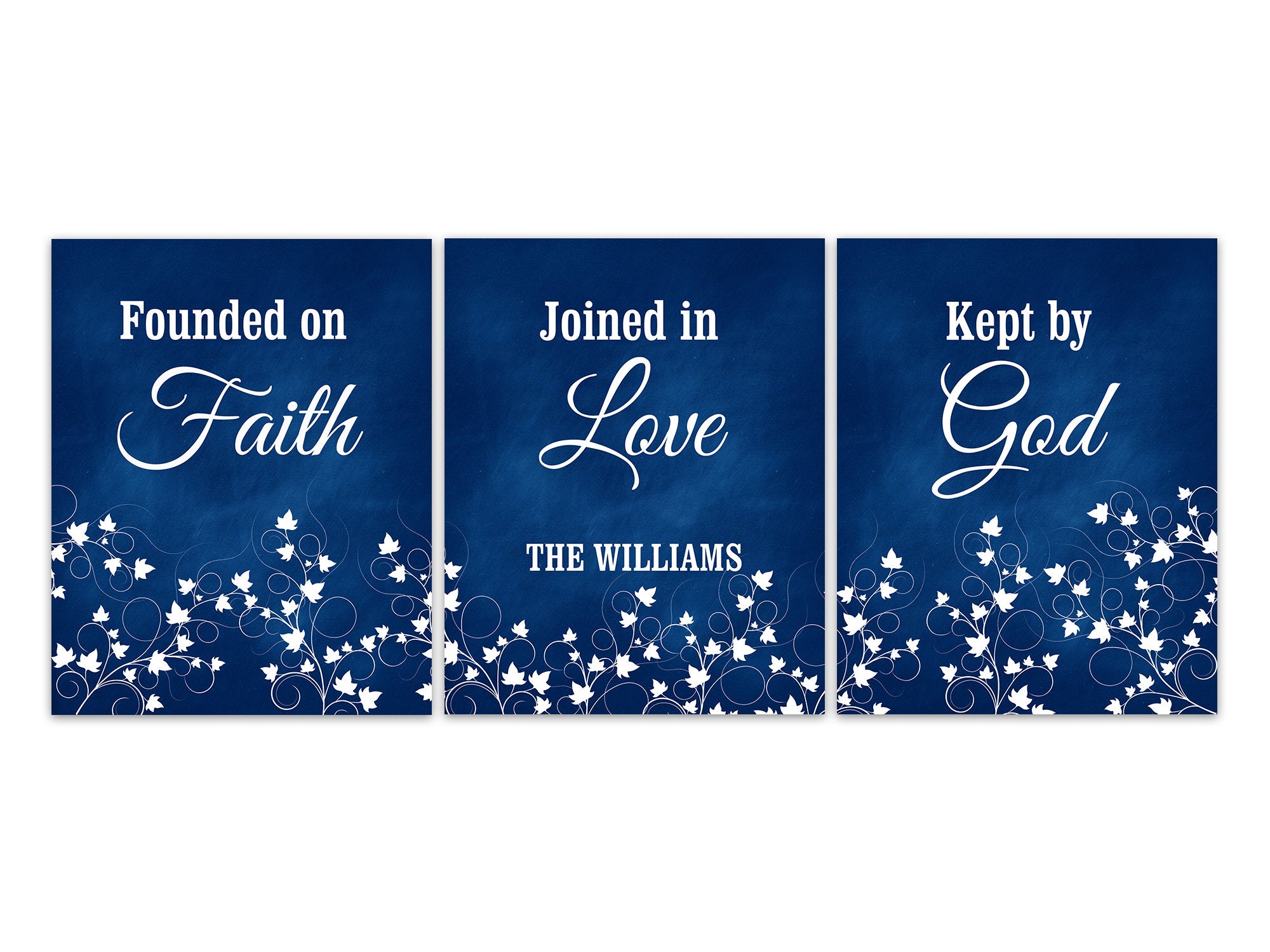 Blue Home Decor CANVAS or PRINTS, Founded on Faith, Joined in Love, Kept by God, Entryway Wall Art, Religious Gift, Ivy Art - HOME496