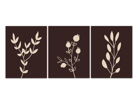 Brown Leaves Wall Art PRINTS or CANVAS, Modern Home Decor, Brown Bedroom Art, Brown Tan Nursery, Brown Bathroom Decor - HOME500