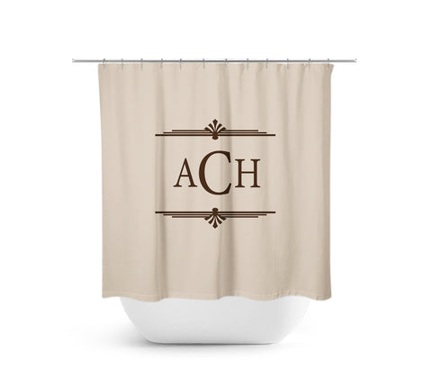 Personalized Tan & Brown Monogram Fabric Shower Curtain - SHOWER79