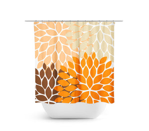 Orange, Brown & Tan Flower Burst Fabric Shower Curtain - SHOWER80