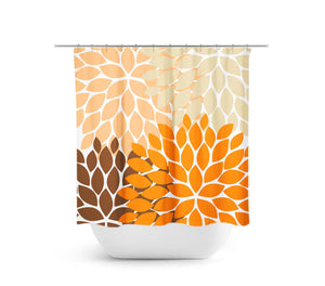 Orange, Brown & Tan Flower Burst Fabric Shower Curtain - SHOWER80