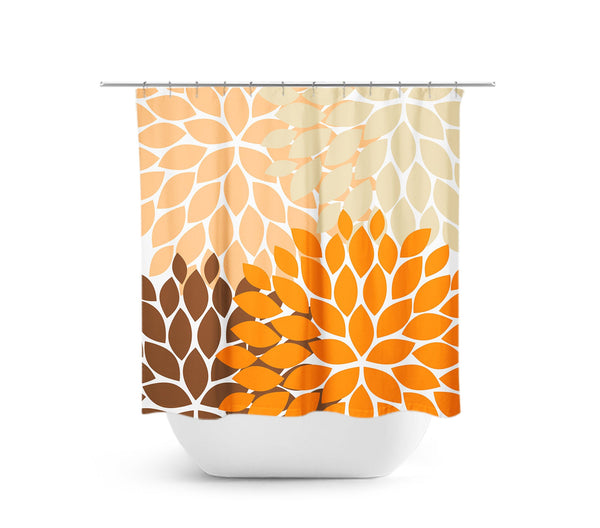Orange, Brown & Tan Flower Burst Fabric Shower Curtain - SHOWER80