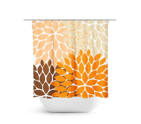 Orange, Brown & Tan Flower Burst Fabric Shower Curtain - SHOWER80