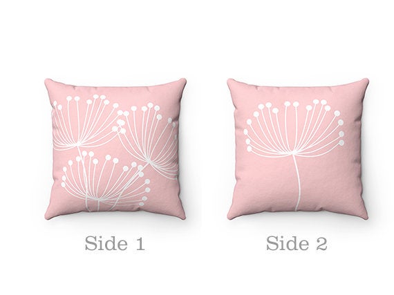 Pink Pillow Covers, Dandelion Throw Pillow Cover, Accent Pillow, Floral Home Decor, Pink Nursery Pillow, Pink Dandelion Decor - PIL115