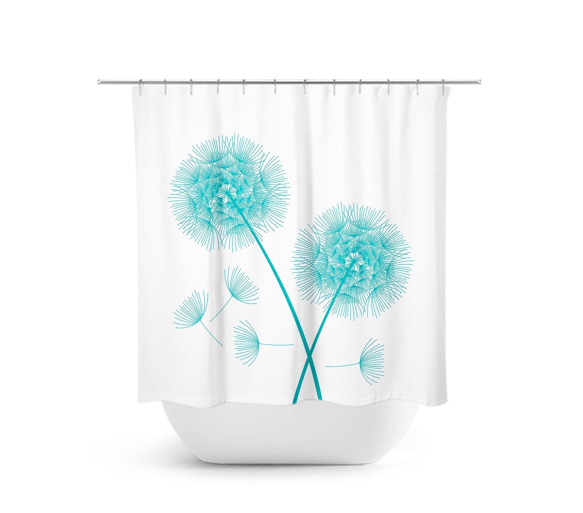Classic White & Aqua Dandelion Fabric Shower Curtain - SHOWER87