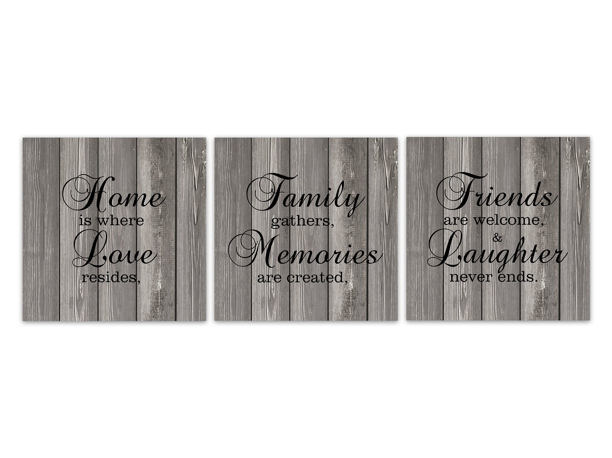 Gray & Black Farmhouse Family Signs 3pc Square Wall Art "Home Is Where Love Resides" - HOME537