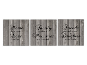 Gray & Black Farmhouse Family Signs 3pc Square Wall Art "Home Is Where Love Resides" - HOME537