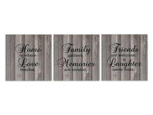 Gray & Black Farmhouse Family Signs 3pc Square Wall Art "Home Is Where Love Resides" - HOME537