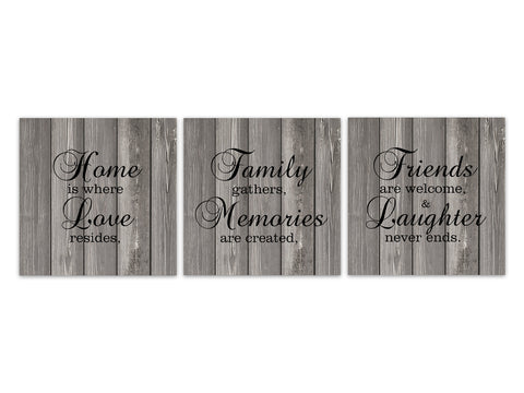 Gray & Black Farmhouse Family Signs 3pc Square Wall Art "Home Is Where Love Resides" - HOME537