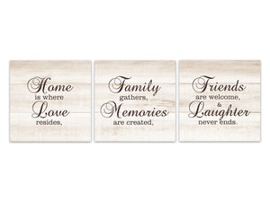 Brown Farmhouse Family Signs 3pc Square Wall Art "Home Is Where Love Resides" - HOME539