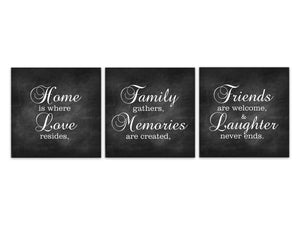 Black Chalkboard Family Signs 3pc Square Wall Art "Home Is Where Love Resides" - HOME543