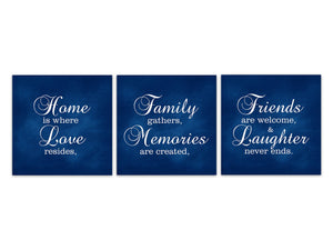 Blue Family Signs 3pc Square Wall Art "Home Is Where Love Resides" - HOME545