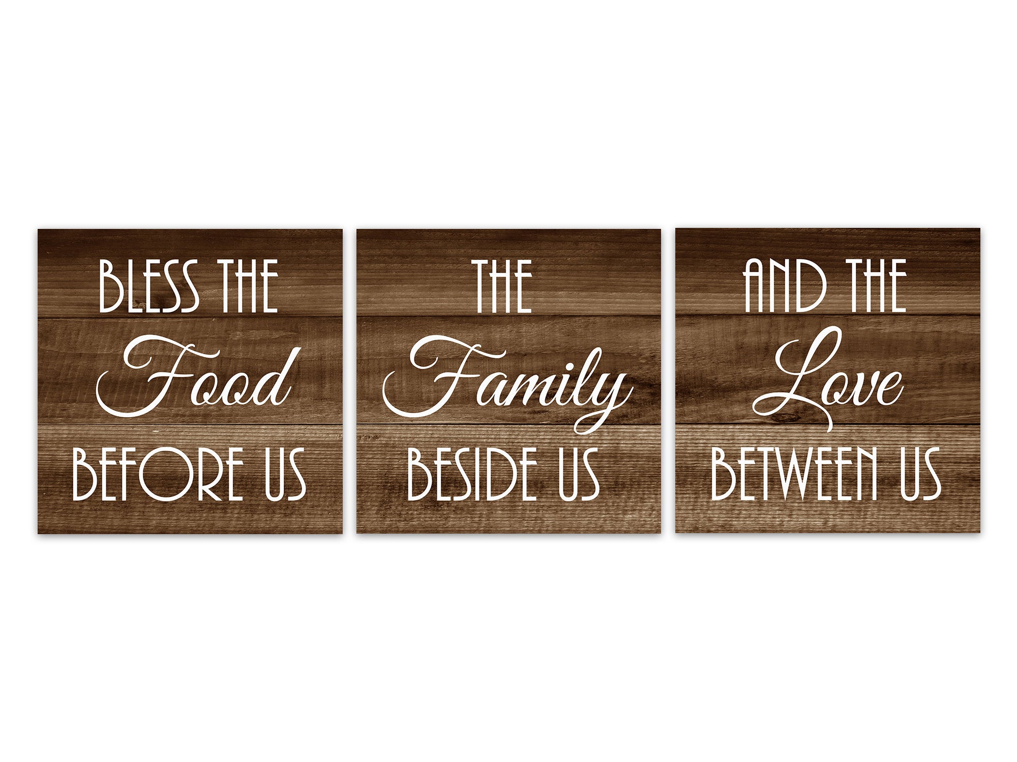 Brown Rustic Kitchen 3pc Square Wall Art "Bless The Food Before Us, The Family Beside Us" - HOME547