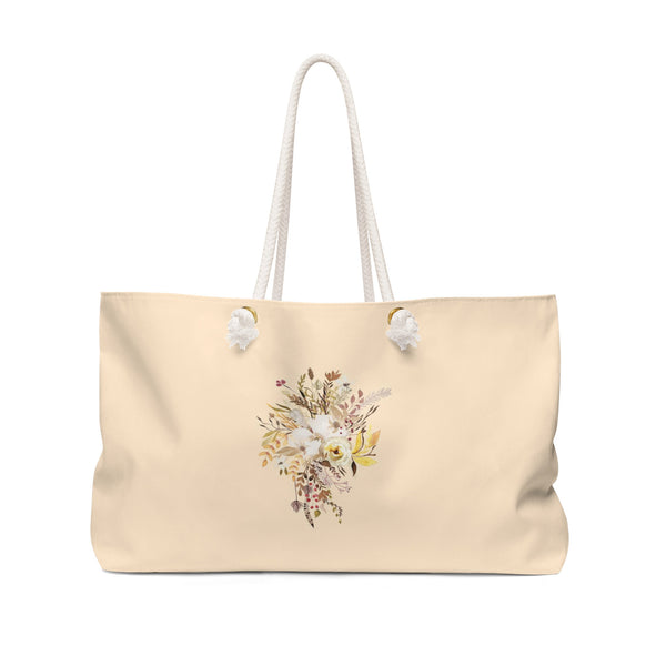 Personalized Tote Bag with Rope Handles - Beige & Brown Watercolor Flowers - WKROPE8