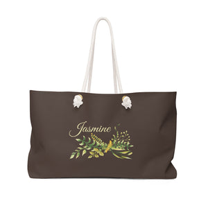 Personalized Tote Bag with Rope Handles - Brown, Yellow & Green Watercolor Flowers - WKROPE9