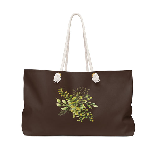 Personalized Tote Bag with Rope Handles - Brown, Yellow & Green Watercolor Flowers - WKROPE9