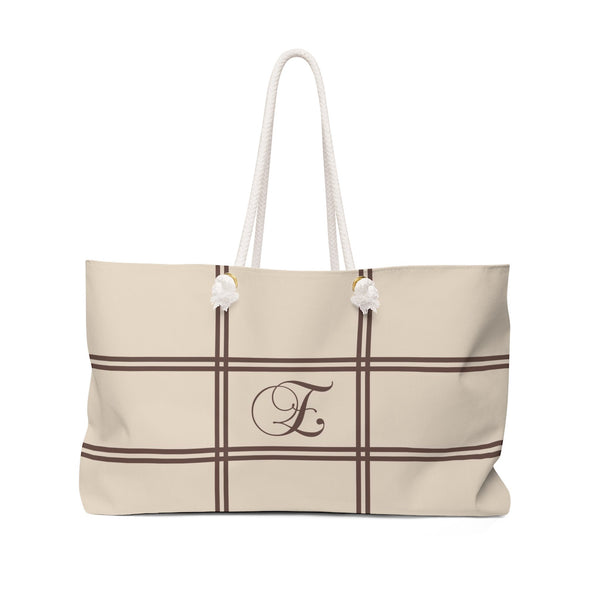 Tan Oversized Bag, Brown Weekender Tote Bag, Monogram Bag, Wedding Tote Bag, Overnight Bag, Rope Handle Tote, Bridesmaid Gifts - WKROPE17
