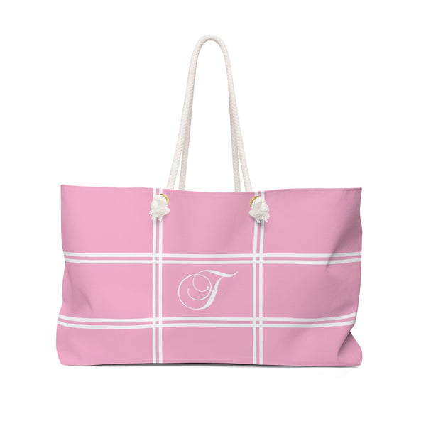 Pink Oversized Bag, Weekender Bag, Monogram Bag, Wedding Tote Bag, Overnight Bag, Rope Handle Tote, Personalized Bridesmaid Gifts - WKROPE18