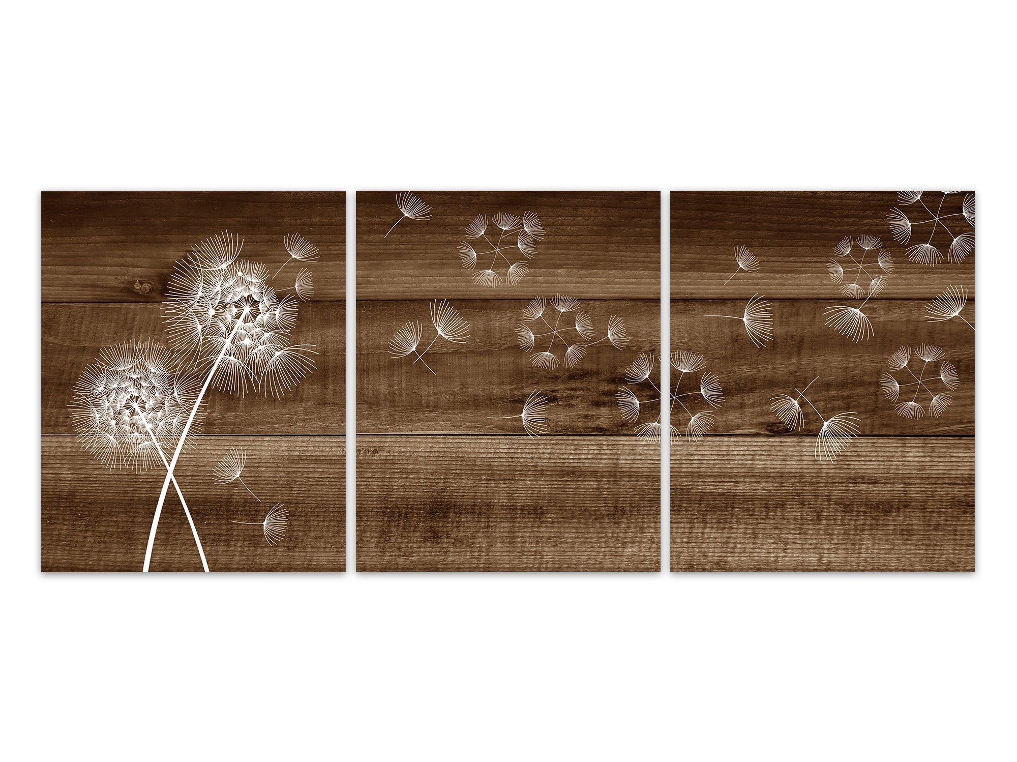Blowing Dandelion Art, Dandelion Bathroom Wall Decor, Brown Rustic Home Decor CANVAS, Dandelion Bedroom Decor, Dandelion Nursery - HOME558
