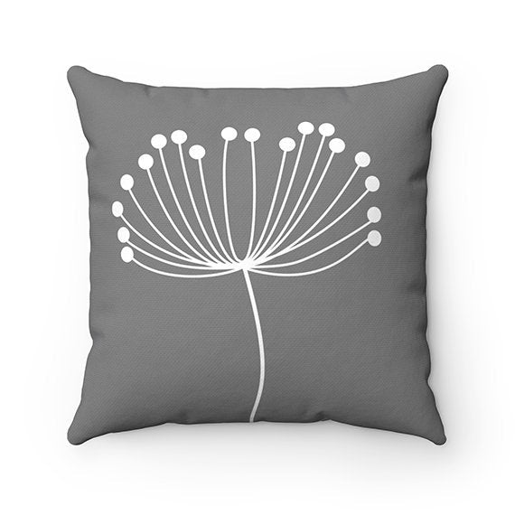 Grey Pillow Cover, Dandelion Throw Pillow Cover, Accent Pillow, Modern Home Decor, Nursery Pillow, Dandelion Decor, Grey Home Decor - PIL121