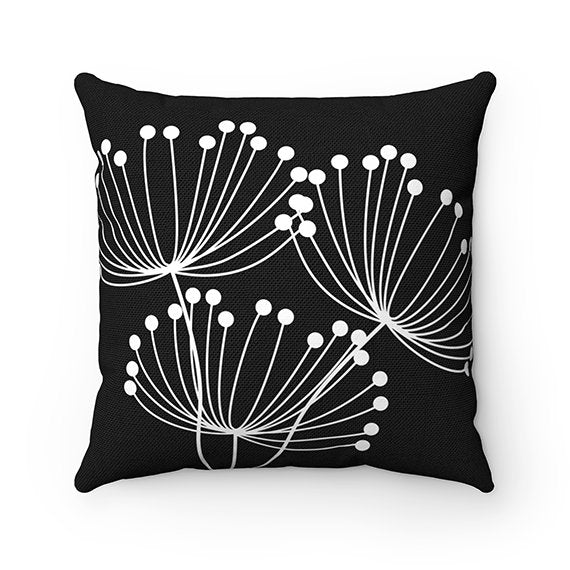 Black Pillow Cover, Dandelion Throw Pillow Cover, Dandelion Accent Pillow, Black Home Decor, Nursery Pillow, Dandelion Decor - PIL122