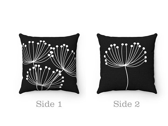 Black Pillow Cover, Dandelion Throw Pillow Cover, Dandelion Accent Pillow, Black Home Decor, Nursery Pillow, Dandelion Decor - PIL122