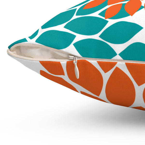 Orange and Teal Throw Pillow Cover, Turquoise Pillow, Orange Gray Floral Accent Pillow, Couch Cushion, Orange Turquoise Home Decor - PIL124