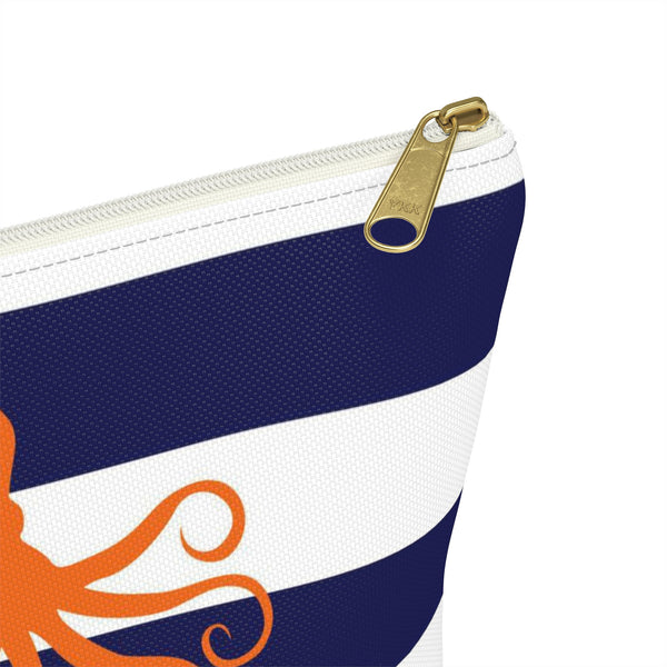 Makeup or Toiletry Bag - Orange Octopus on Blue Stripes - PH25