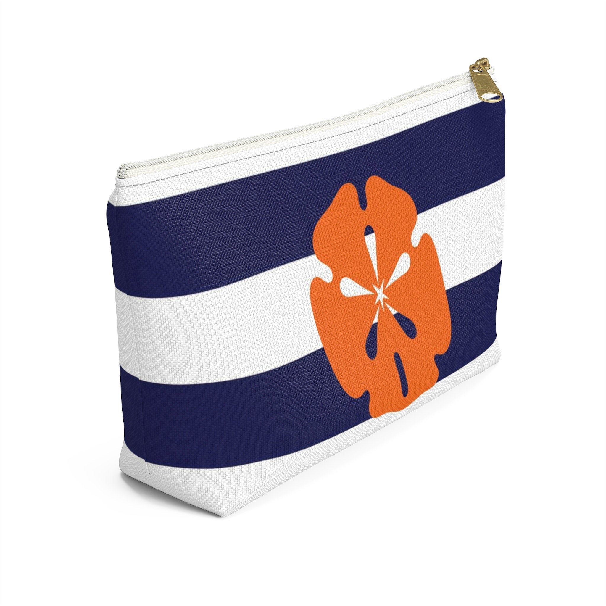 Makeup or Toiletry Bag - Orange Sand Dollar on Blue Stripes - PH26
