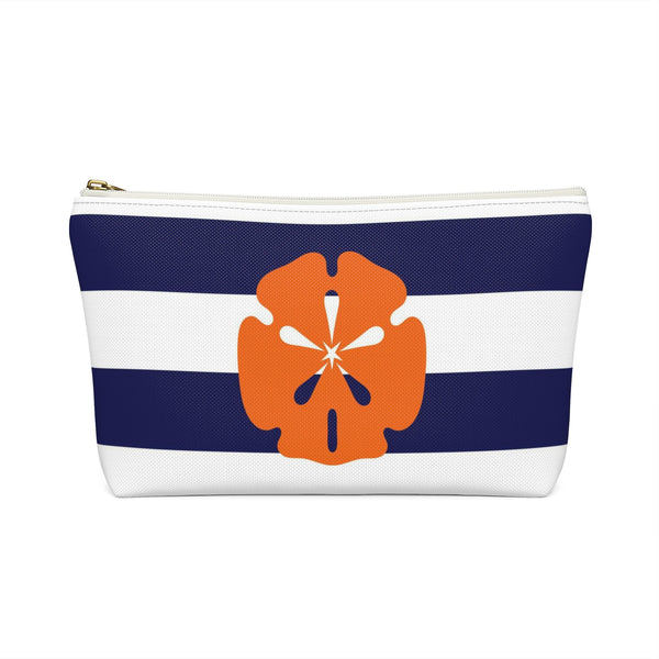 Makeup or Toiletry Bag - Orange Sand Dollar on Blue Stripes - PH26