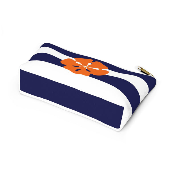 Makeup or Toiletry Bag - Orange Sand Dollar on Blue Stripes - PH26