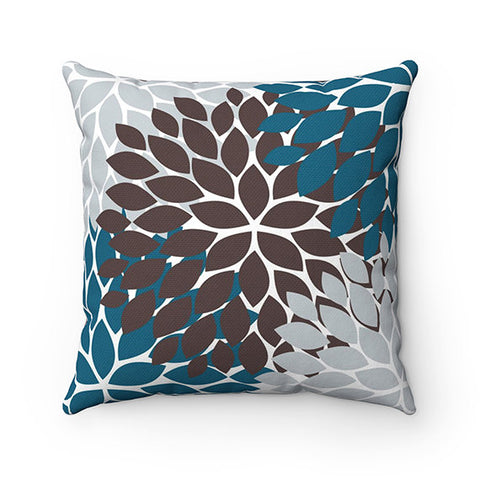 Turquoise Brown Throw Pillow Cover, Teal Pillow, Teal Brown Gray Floral Accent Pillow, Couch Cushion, Brown Teal Home Decor - PIL136