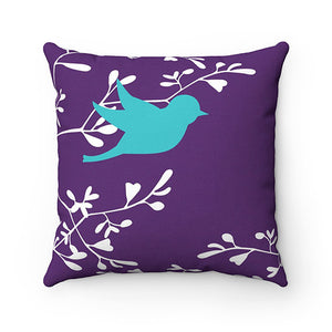 Purple Teal Throw Pillow Cover, Love Birds Pillow Cover, Birds and Branches Accent Pillow, Purple Bedroom Decor, Modern Home Decor - PIL137
