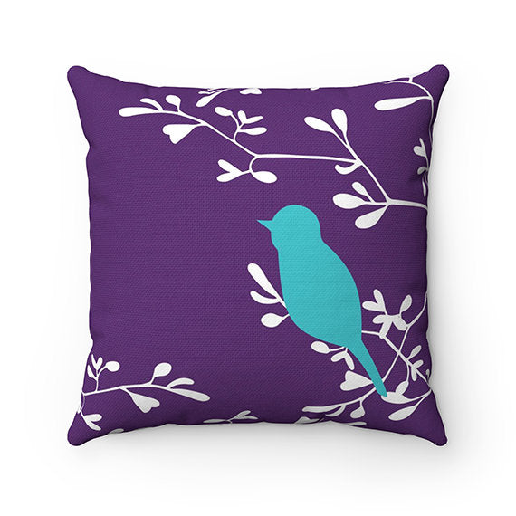 Purple Teal Throw Pillow Cover, Love Birds Pillow Cover, Birds and Branches Accent Pillow, Purple Bedroom Decor, Modern Home Decor - PIL137