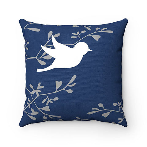Blue Throw Pillow Cover, Love Birds Pillow Cover, Birds and Branches Accent Pillow, Blue Bedroom Decor, Modern Home Decor - PIL138