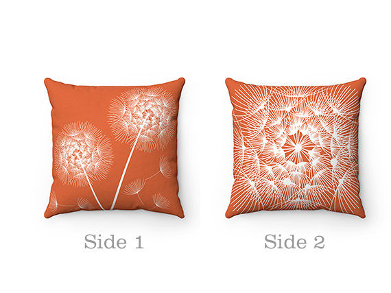 Orange Pillow Covers, Dandelion Throw Pillow, Accent Pillow, Tropical Decor, Orange Nursery Pillow, Dandelion Decor, Orange Decor - PIL134