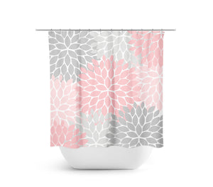 Pink & Gray Flower Burst Fabric Shower Curtain - SHOWER12