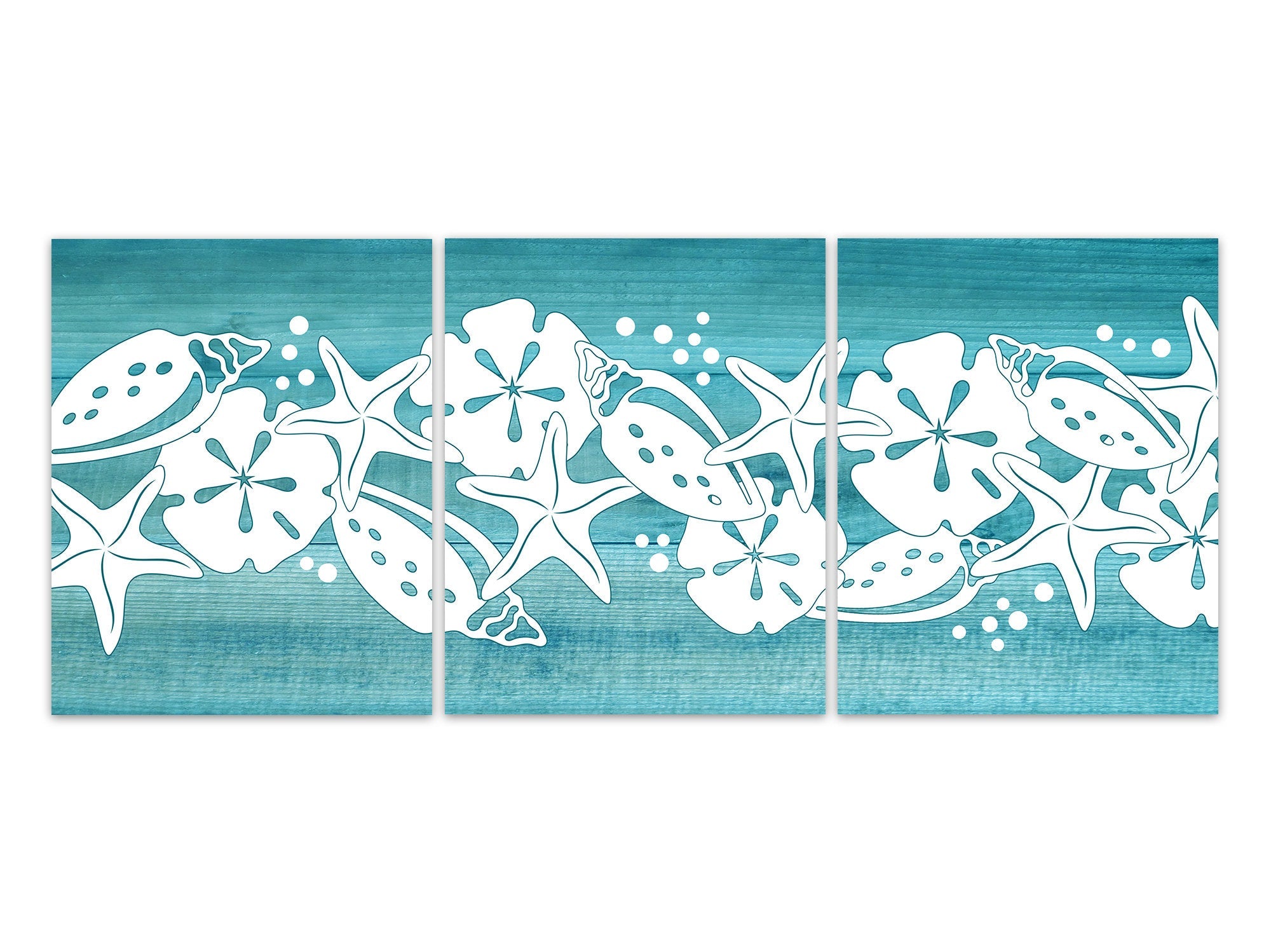 Turquoise Beach House Decor, Ocean Bathroom Art, Sand Dollar Starfish Seashell, Beach Bedroom CANVAS or PRINTS, Guest Room Decor - HOME563