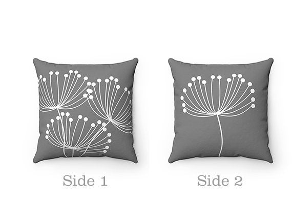 Grey Pillow Cover, Dandelion Throw Pillow Cover, Accent Pillow, Modern Home Decor, Nursery Pillow, Dandelion Decor, Grey Home Decor - PIL121