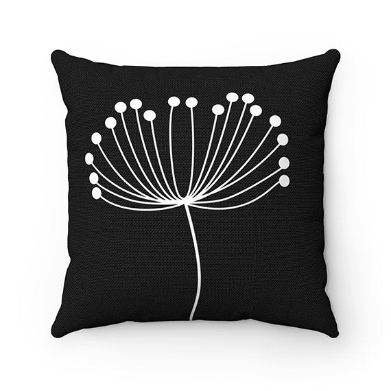 Black Pillow Cover, Dandelion Throw Pillow Cover, Dandelion Accent Pillow, Black Home Decor, Nursery Pillow, Dandelion Decor - PIL122