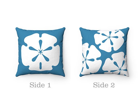 Beach House Decor, Throw Pillow Cover, Sand Dollar Pillow, Beach Cottage Accent Pillow, Blue  Pillow, Beach Themed Home Decor - PIL125