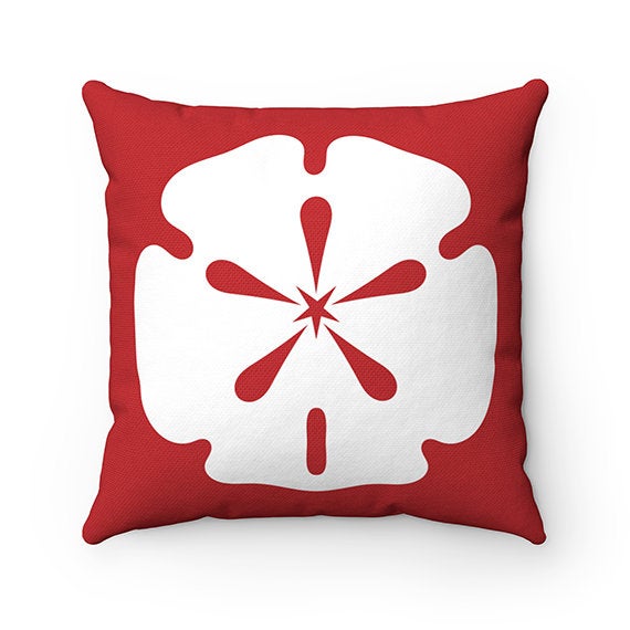 Beach House Decor, Red Throw Pillow Cover, Sand Dollar Pillow, Beach Cottage Accent Pillow, Red Pillow, Beach Themed Home Decor - PIL126